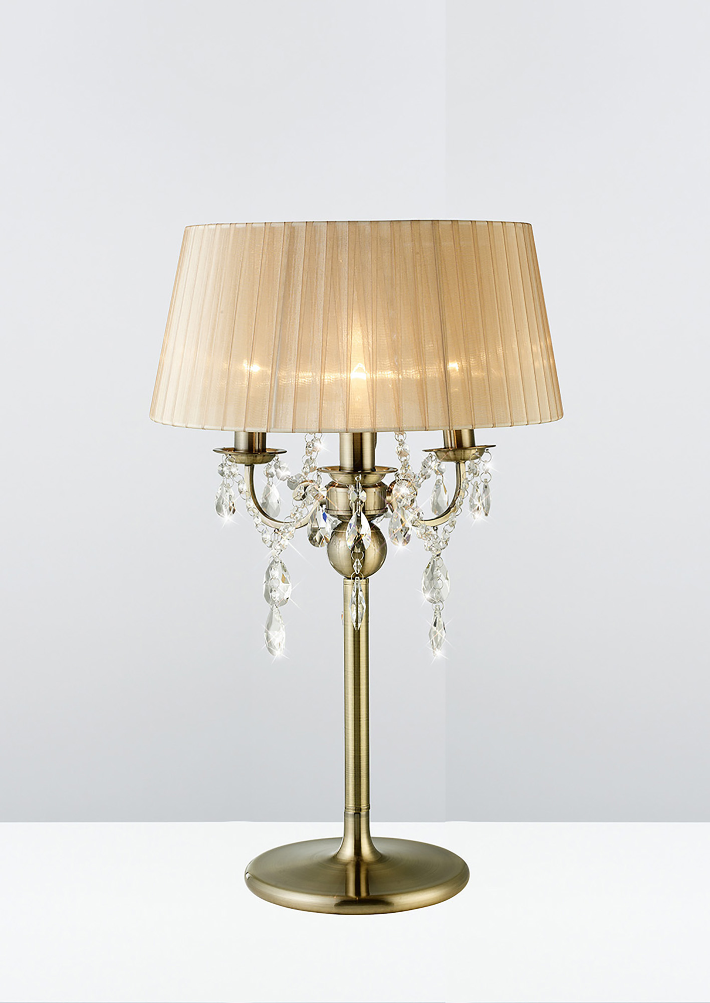 Olivia Antique Brass-Soft Bronze Crystal Table Lamps Diyas Shaded Table Lamps
